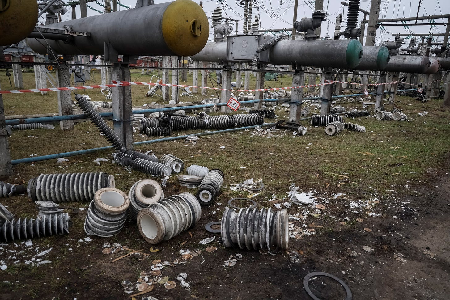 View shows a high-voltage substation of Ukrenergo damaged by a Russian military strike in central Ukraine