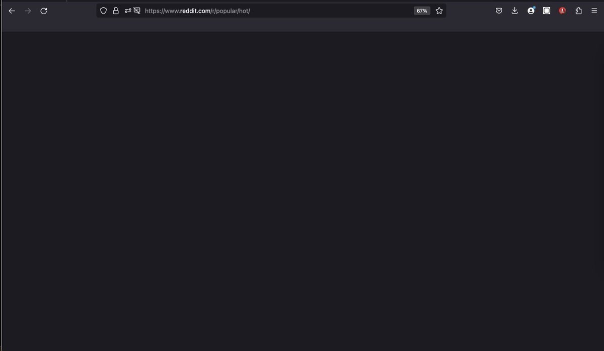 A screenshot of www.reddit.com/r/popular the page is entirely black
