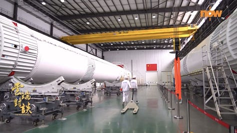 Kinetica-2's first-stage, second-stage, and fairing being prepared for the rocket debut flight and ahead of being sent to the launch site.