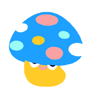 a cartoon drawing of a mushroom with polka dots on it 's hat