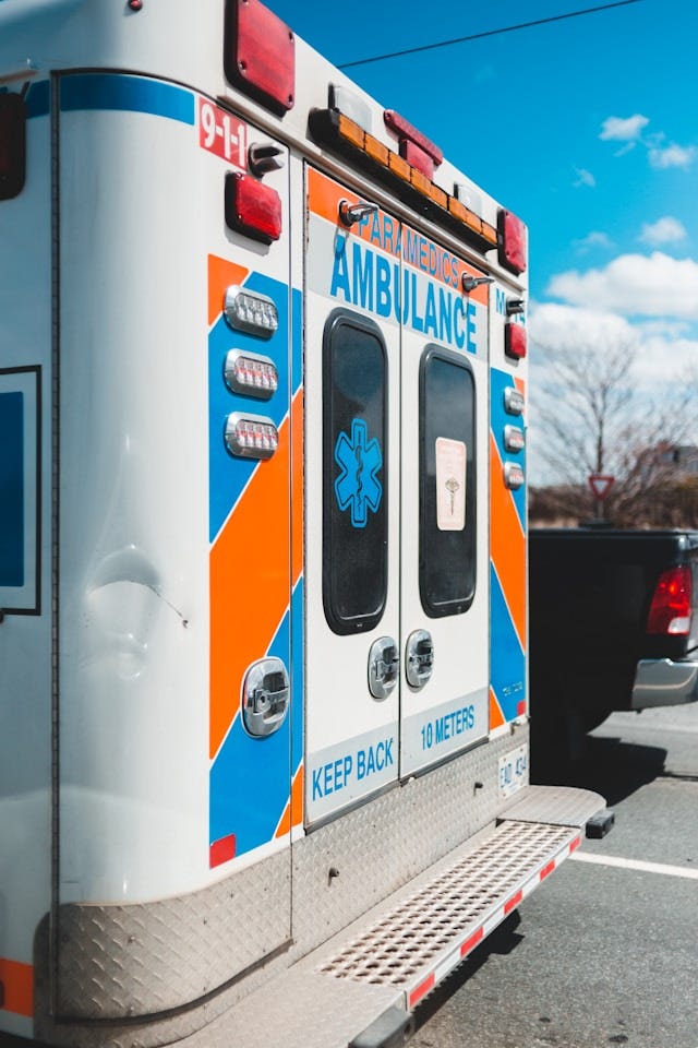 The back of an ambulance. The back of an ambulance.