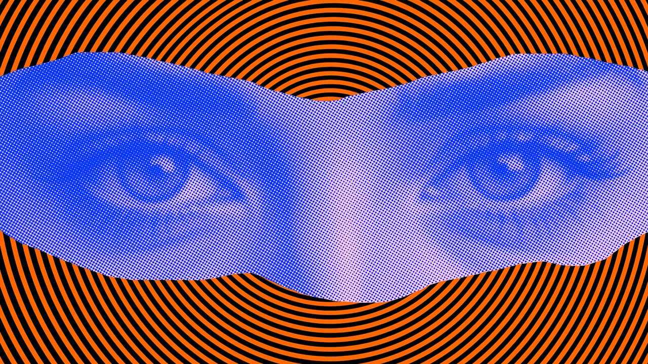Two eyes looking through a mask falling into an optical illusion. Image by Project Liberty