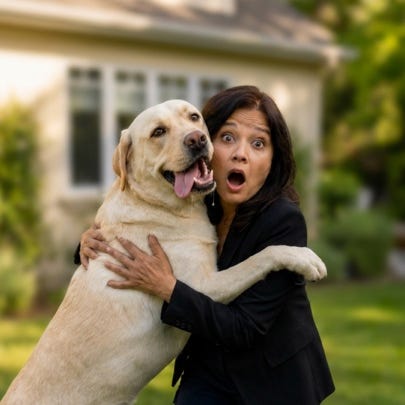 Dog Mom production image featuring a woman and a golden retriever Dog Mom production image featuring a woman and a golden retriever