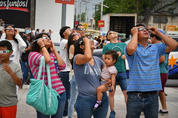 People looking at the eclipse on the other side of the border. These were made in the northeastern edge of Coahuila, across the Rio Grande from Eagle Pass.