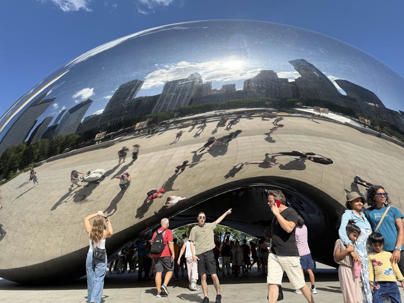 Photo of me pointing at the Chicago bean Photo of me pointing at the Chicago bean