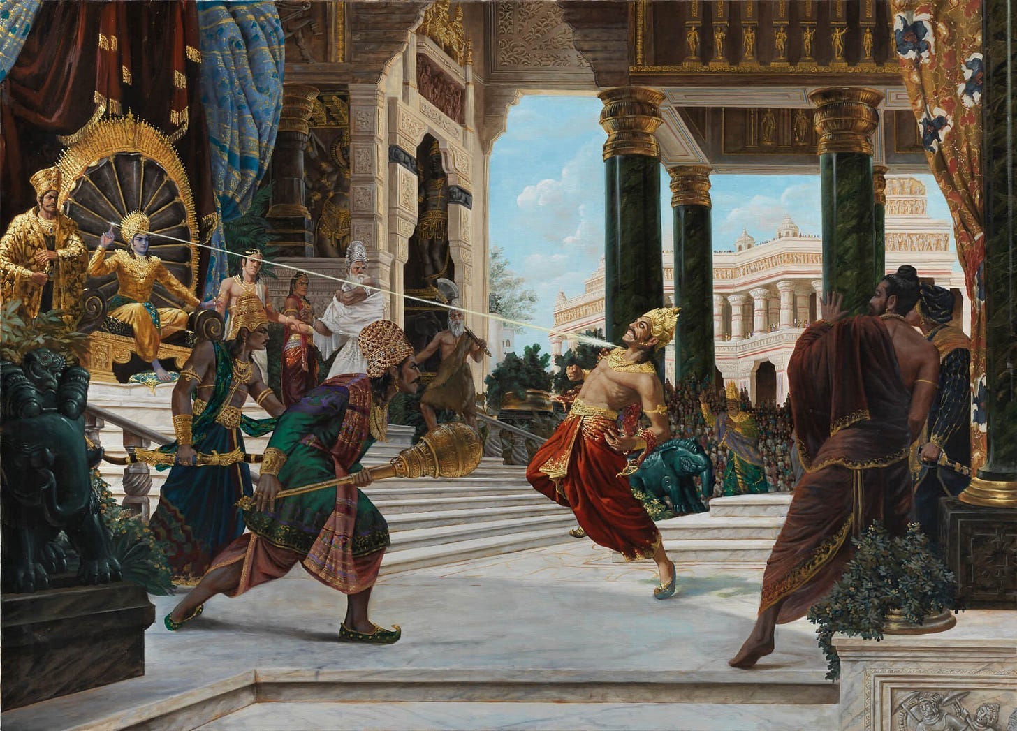 Lord Krishna beheading his cousin Shishupala for insulting 
