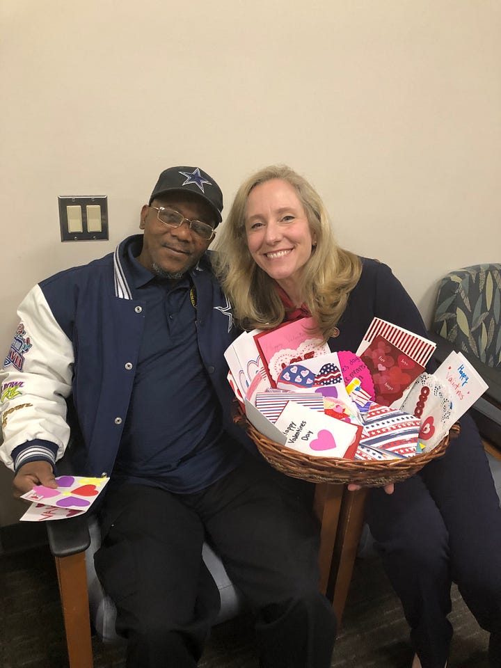 Rep. Abigail Spanberger delivers valentines to veterans on February 14, 2020.