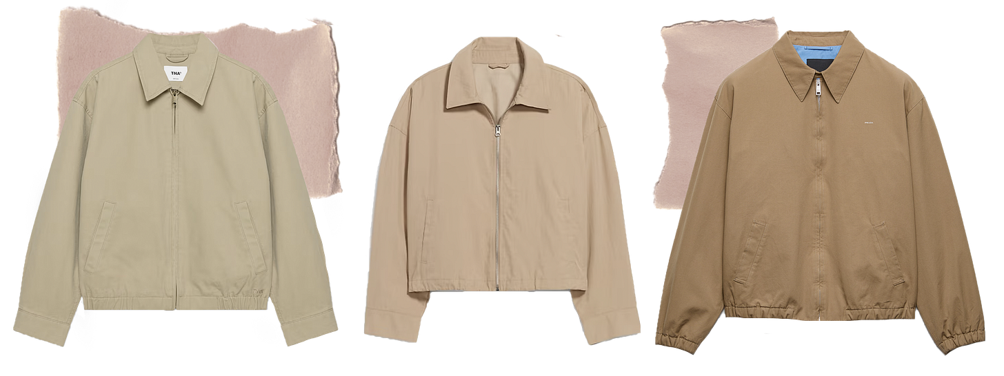 Cargo bomber jackets from Old Navy, Aritzia, and Prada