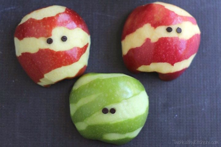 Apple Mummies Recipe … A Healthy Halloween Treat {www.TwoHealthyKitchens.com}