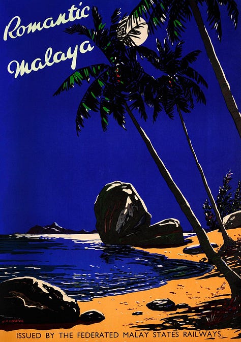 Old travel posters from the 1920s and 1930s.