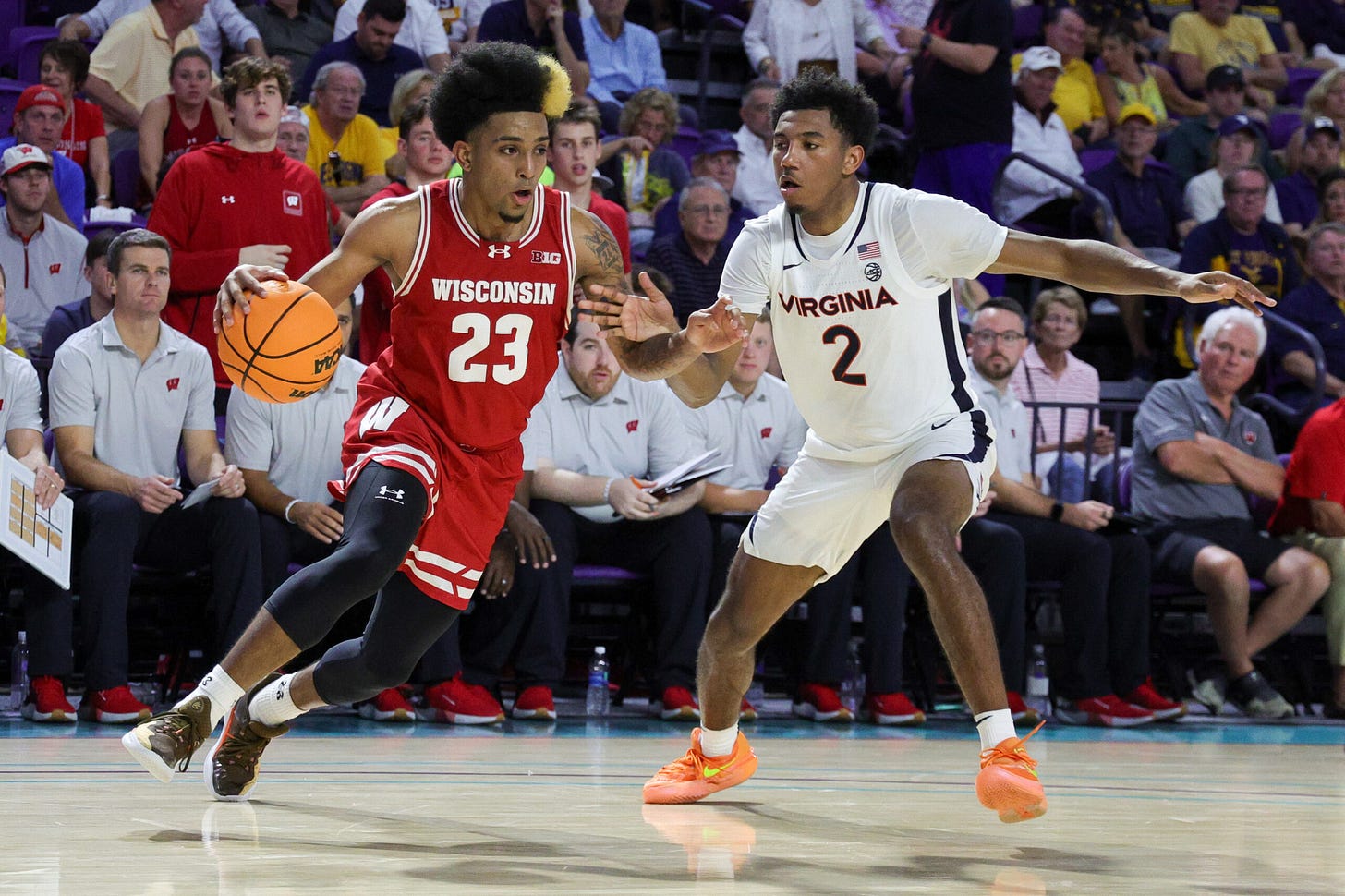 Wisconsin basketball; Badgers point guard Chucky Hepburn vs Virginia