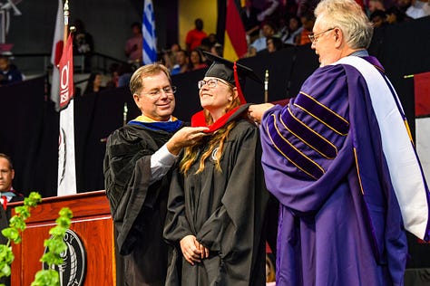 Various photos of graduates at Troy University's commencement ceremony.