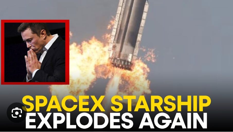 Screencap of YouTube video depicting SpaceX Starship exploding with headline 'SpaceX Starship Explodes Again'