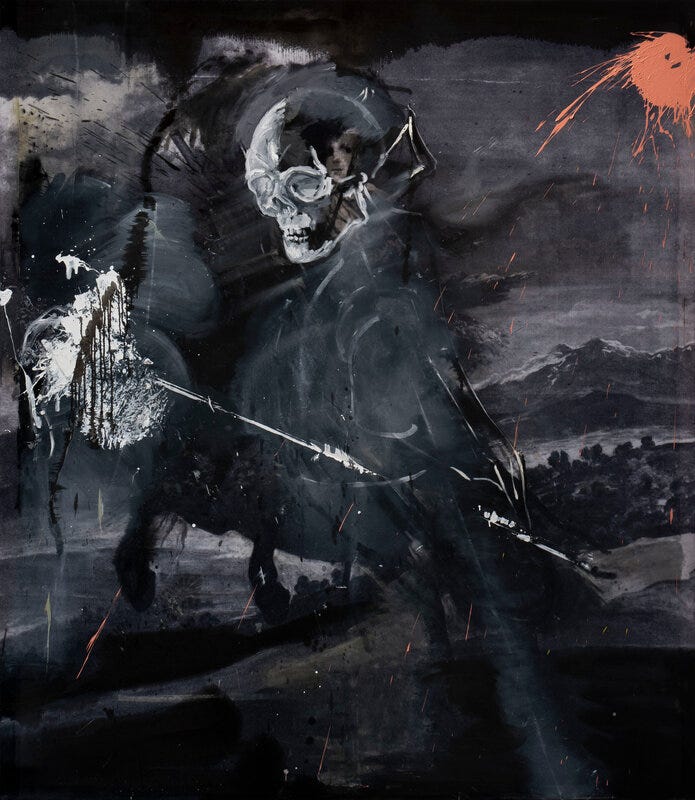 Daniel Spivakov, ‘Equestrian Portrait of a Prince (rich kid on a horse) ’, 2023, Painting, Oil, acrylic on printed polyester, Stallmann Galleries Daniel Spivakov, ‘Equestrian Portrait of a Prince (rich kid on a horse) ’, 2023, Painting, Oil, acrylic on printed polyester, Stallmann Galleries