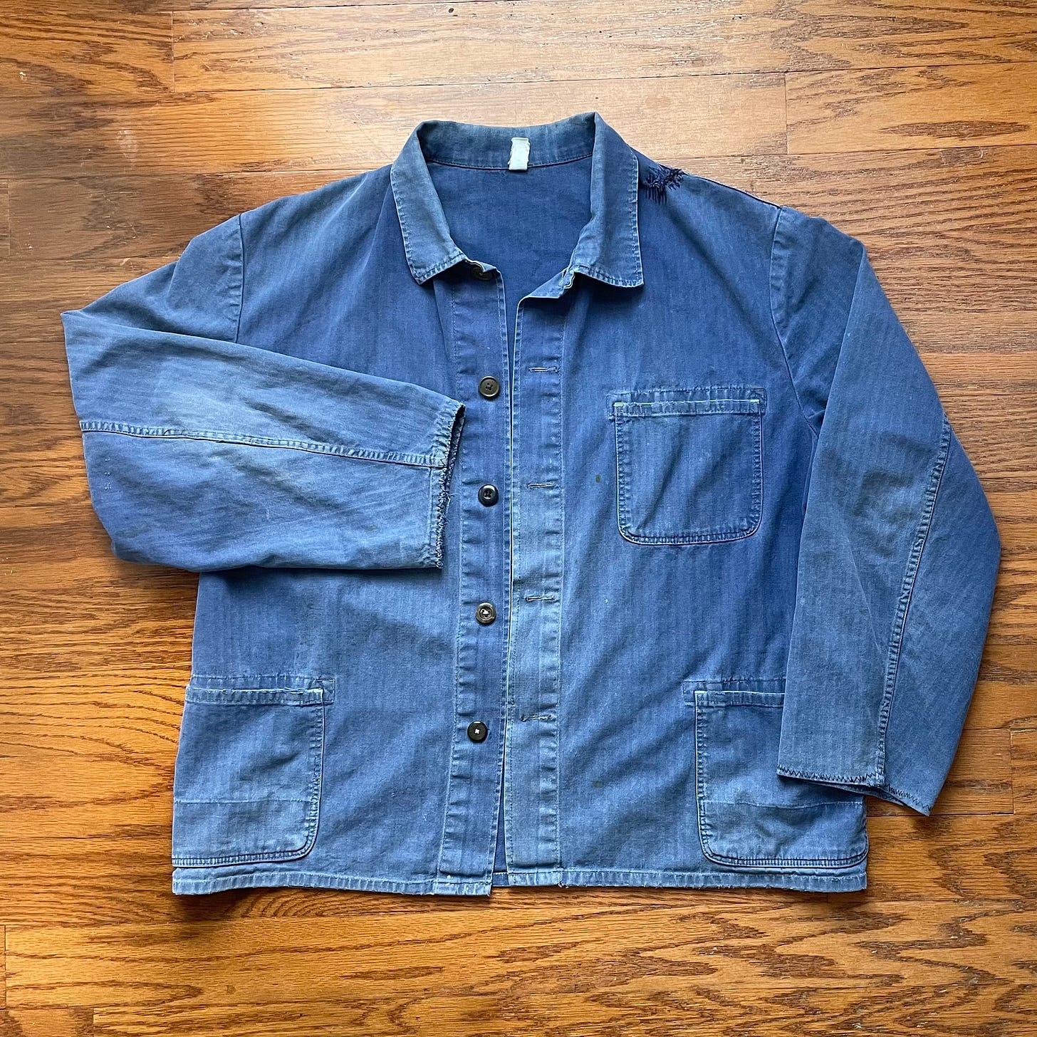 Coat 60s Style French Navy Blue Cotton Twill Canvas Chore Worker