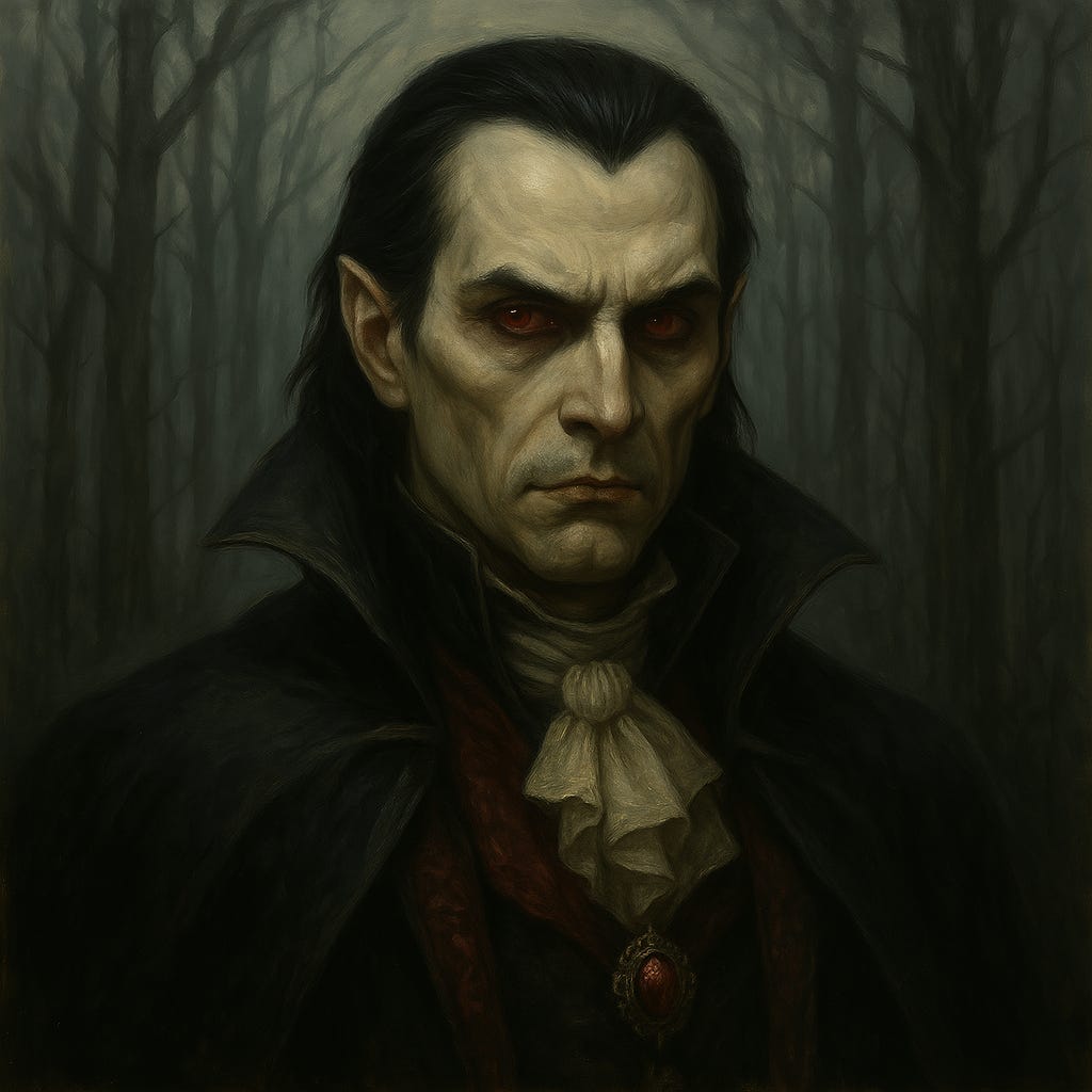 Create a headshot of Strahd Von Zarovich in the Svalich Forest