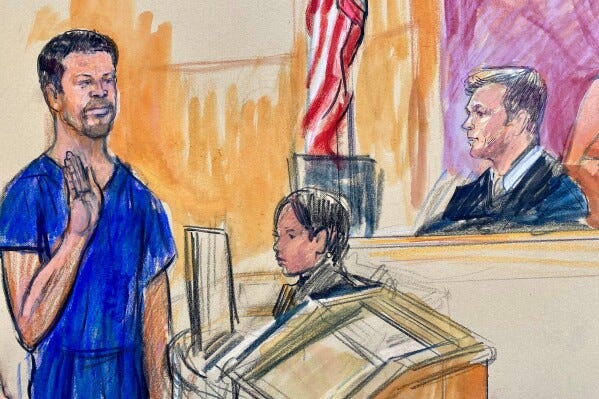This courtroom sketch depicts Cole Tomas Allen, left, the California man arrested in the shooting incident at the correspondents dinner in Washington, seen appearing before Magistrate Judge Matthew J. Sharbaugh, in federal court, Monday, April 27, 2026 in Washington. (Dana Verkouteren via AP) This courtroom sketch depicts Cole Tomas Allen, left, the California man arrested in the shooting incident at the correspondents dinner in Washington, seen appearing before Magistrate Judge Matthew J. Sharbaugh, in federal court, Monday, April 27, 2026 in Washington. (Dana Verkouteren via AP)