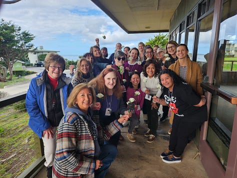 Vicky with Christine and other kidlit writers on the coast