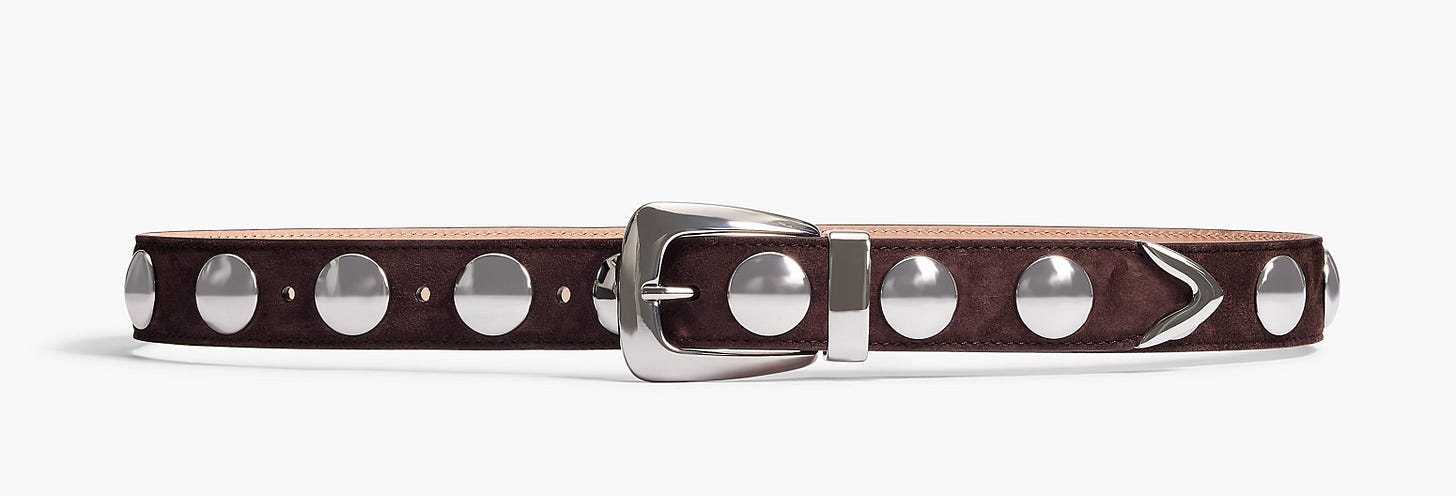 KHAITE  - Benny Belt with Studs in Coffee Suede and Silver