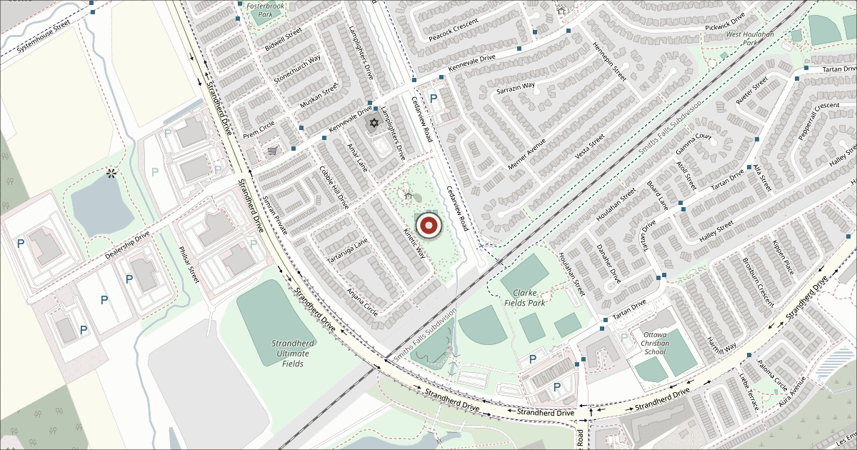 Map of Cobble Hill Park off Cobble Hill Drive in Barrhaven, with Cedarview Road and Kennevale Drive to the north.