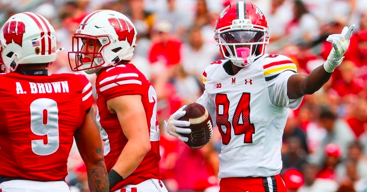 Maryland WR Kaleb Webb makes a reception during a game against Wisconsin at Camp Randall Stadium. Maryland WR Kaleb Webb makes a reception during a game against Wisconsin at Camp Randall Stadium.