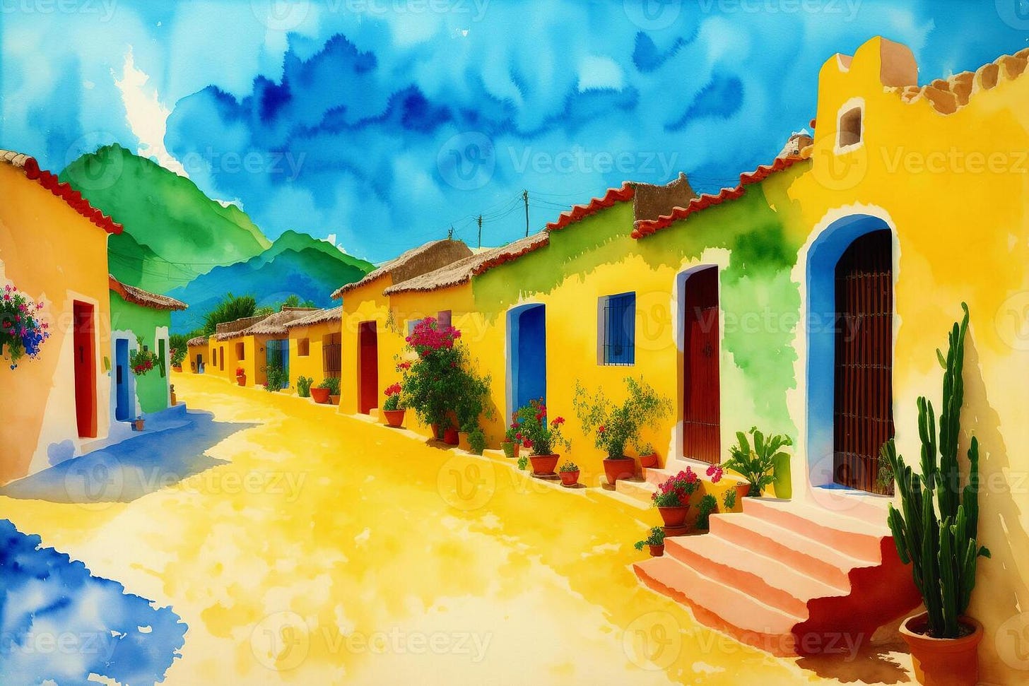 A watercolor town. Enchanting Mexican Delights. Watercolor Painting of a  Vibrant Town. 24220696 Stock Photo at Vecteezy
