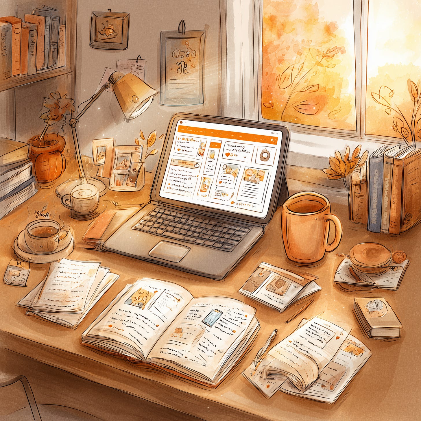 Workspace aconchegante de profissional com sistema de aprendizado organizado