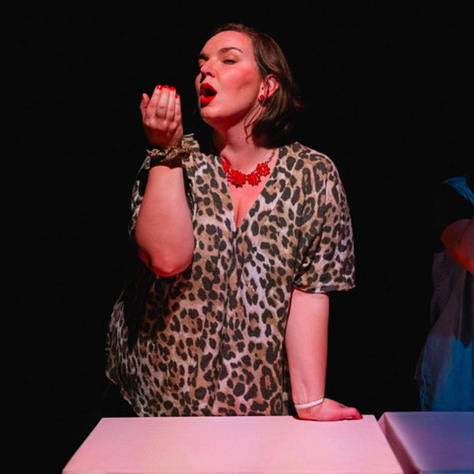 Photos of Tatiana Pavela onstage, in the lake, and a portrait