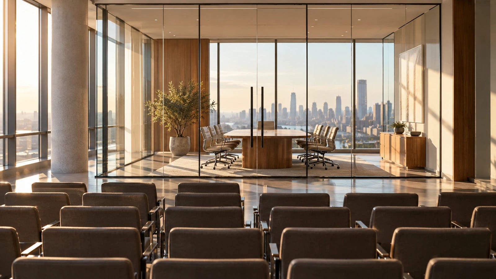Conceptual image of public meeting chairs facing a closed glass boardroom, illustrating the separation of public ownership and governing power in Anthropic’s proposed IPO. Conceptual image of public meeting chairs facing a closed glass boardroom, illustrating the separation of public ownership and governing power in Anthropic’s proposed IPO.