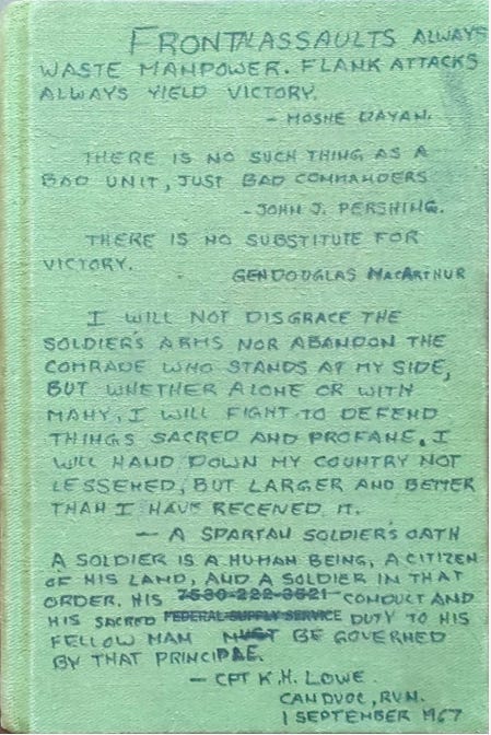 The notebook cover, Can Duoc, Republic of Vietnam, September 1, 1967. The notebook cover, Can Duoc, Republic of Vietnam, September 1, 1967.
