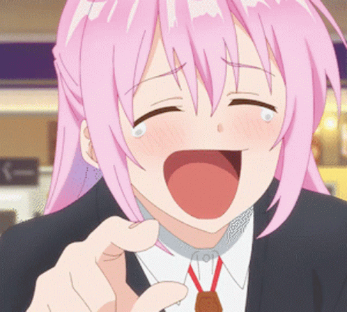 a girl with pink hair is laughing with her mouth open a girl with pink hair is laughing with her mouth open