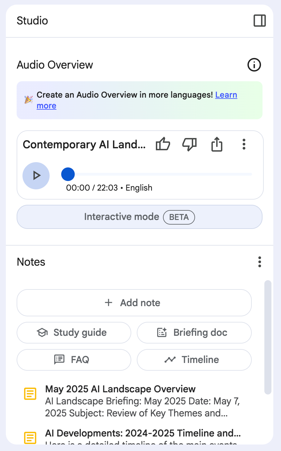 A screenshot of the studio panel in NotebookLM A screenshot of the studio panel in NotebookLM