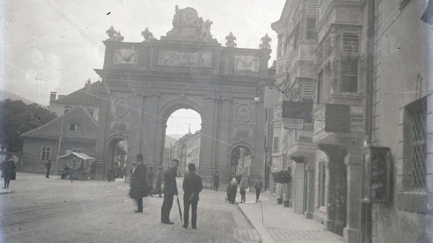 Innsbruck, Triumphal Arch, circa 1900 – Digitized from original glass plate negative Innsbruck, Triumphal Arch, circa 1900 – Digitized from original glass plate negative