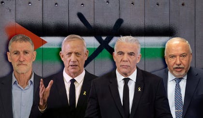 The leaders of the opposition in the Knesset, from left: Yair Golan, Benny Gantz, Yair Lapid and Avigdor Lieberman.