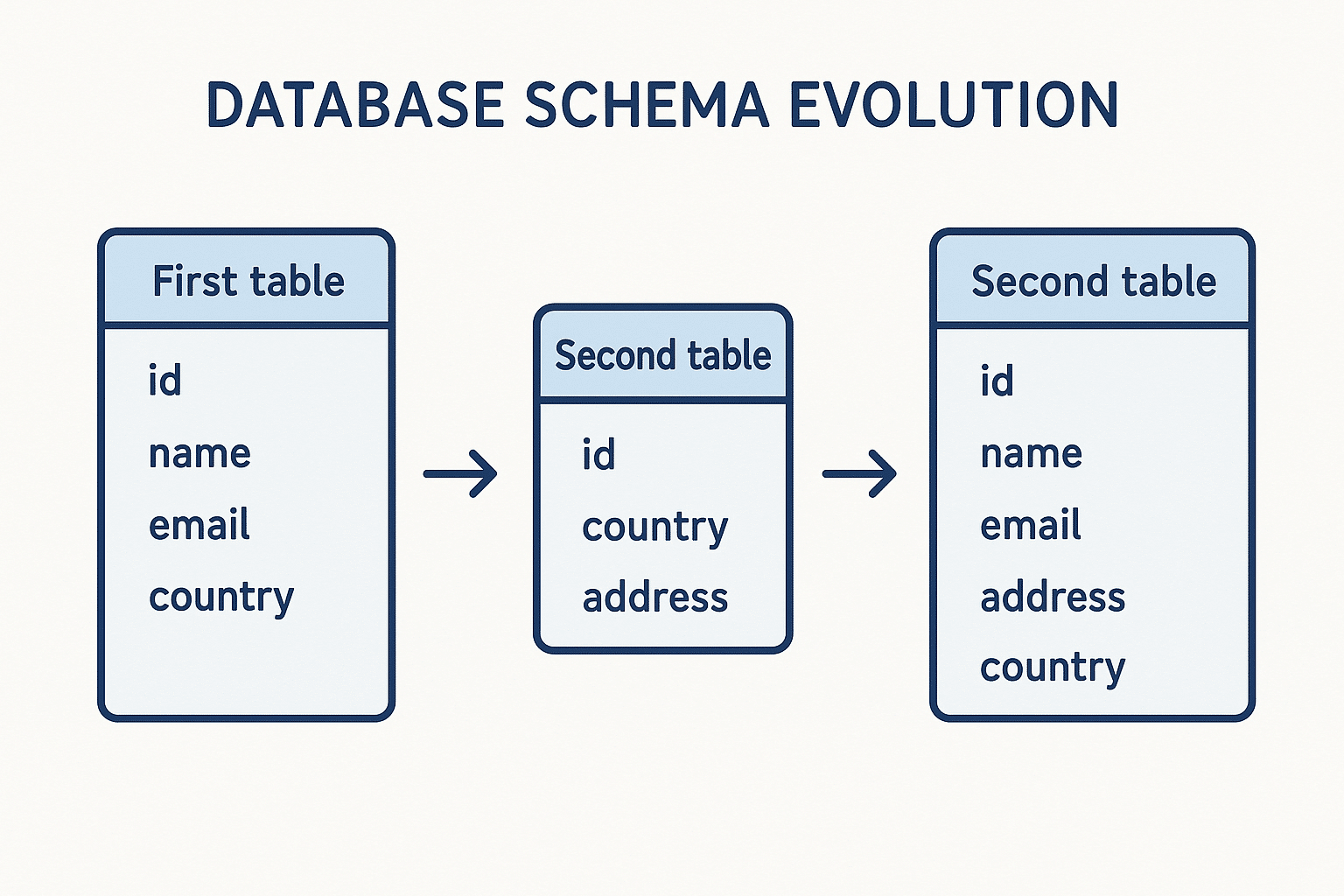 Schema Example Before Designing Designing Backends for Schema Evolution in SQL - by hushhh