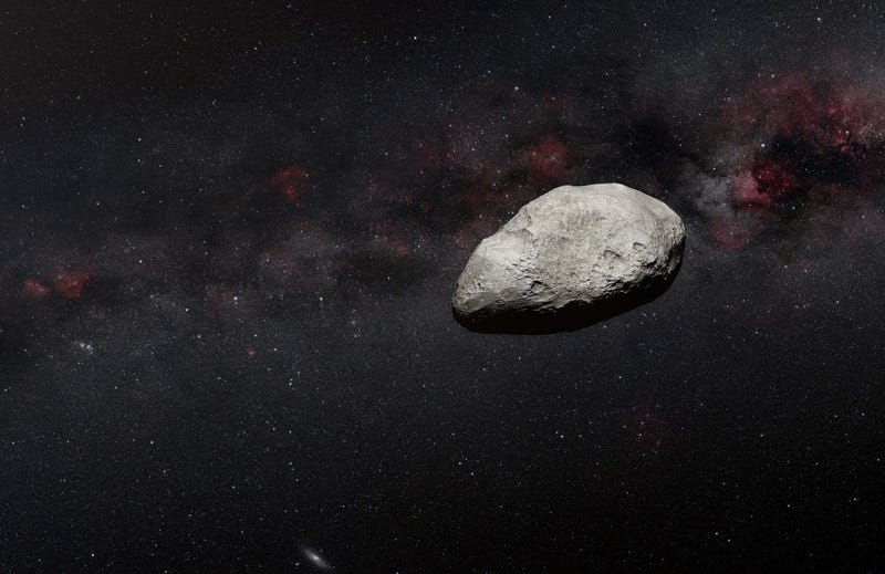 A rock in space with stars

Description automatically generated