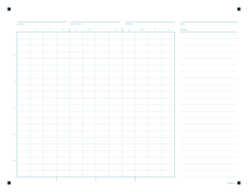 Landscape sketch grid: twelve columns, twenty-two rows, with a ruled notes column on the right.