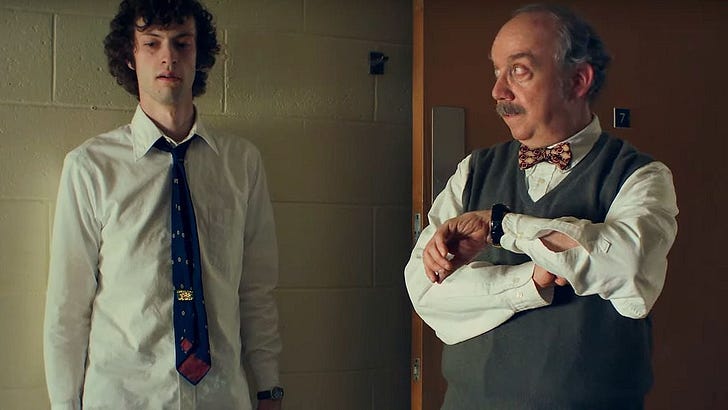 Dominic Sessa and Paul Giamatti in "The Holdovers"