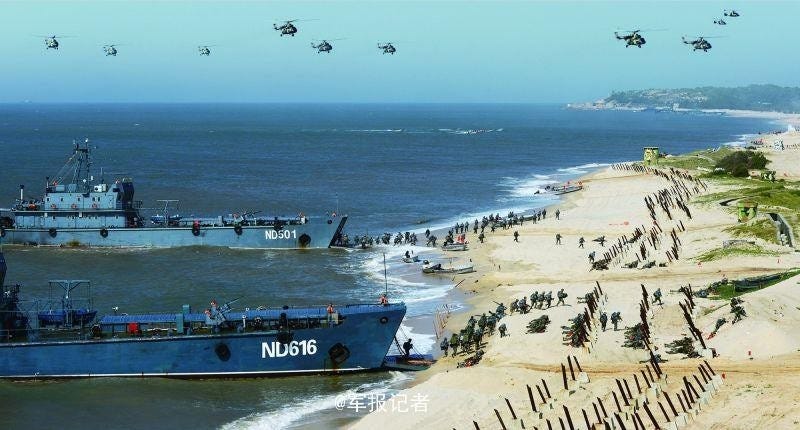PLA conducts amphibious exercise in Zhangzhou, Fujian Province in 2015. (Weibo, PLA Daily photo)
