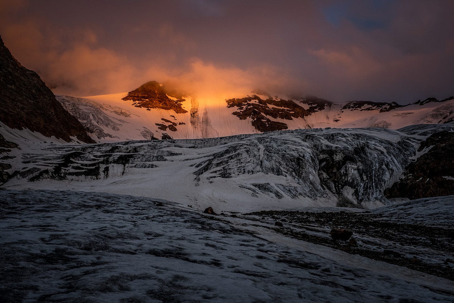 The Forni glacier in the Italian Alps. The glacier has retreated 3.3 kilometers since the peak of its advance around 1860.