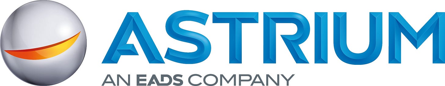 Astrium logo – a silver globe with a red and orange flame accent beside the wordmark "ASTRIUM – An EADS Company", the space company now known as the space division of Airbus Defence & Space.