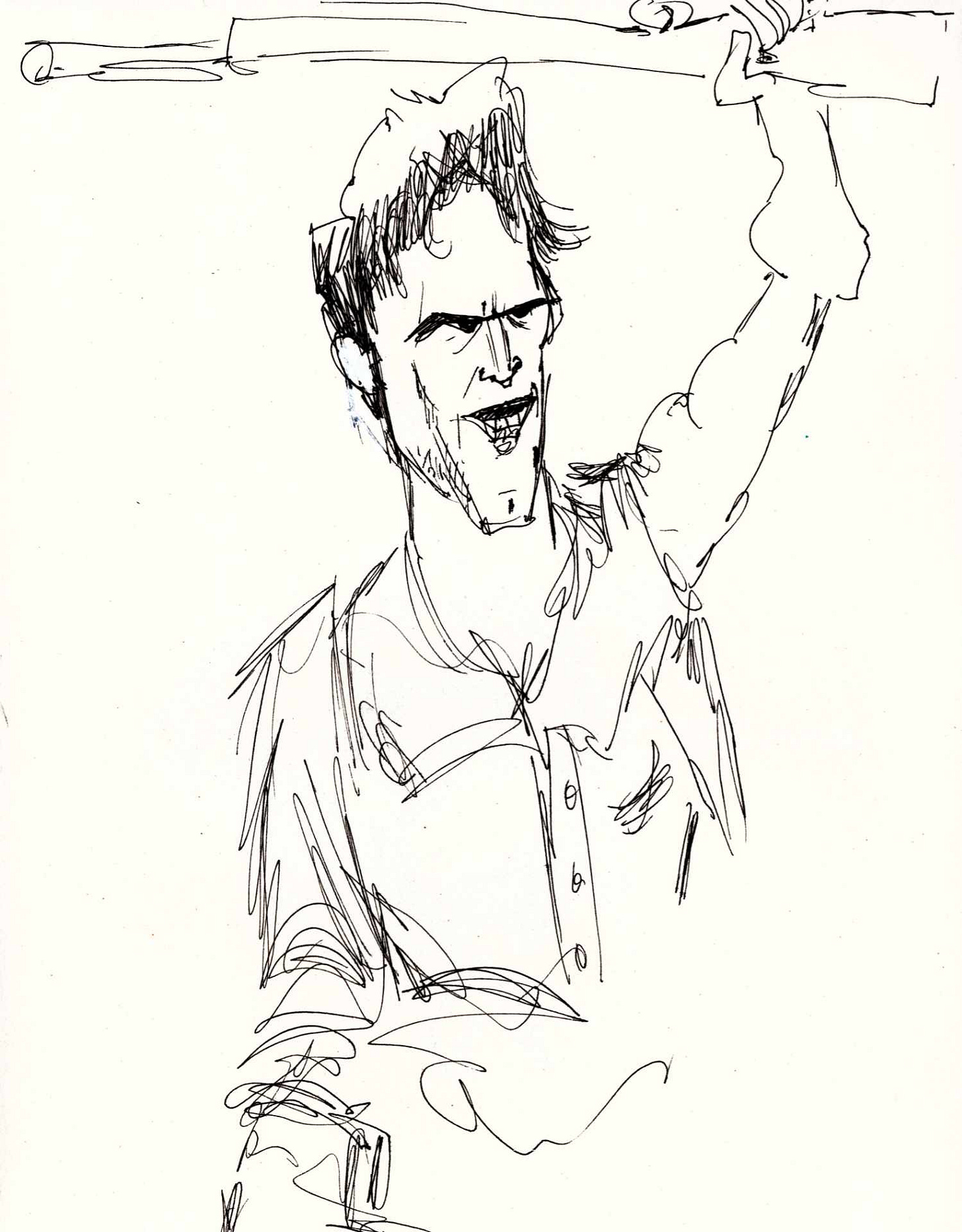 Ink drawing of Ash from Army of Darkness.