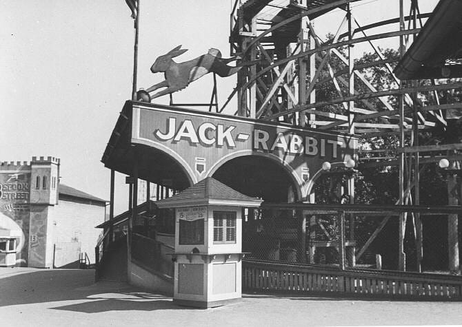 Kennywood Jack Rabbit coaster in the 1920s Kennywood Jack Rabbit coaster in the 1920s