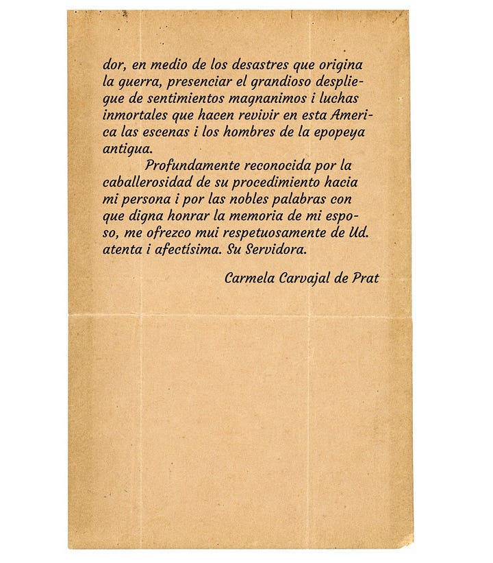 Transcripción literal de las cartas entre Miguel Grau y Carmela Carvajal de Prat