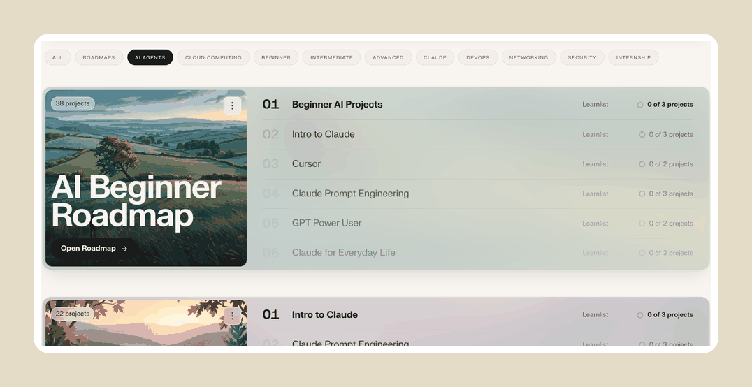 Switching topics on the home page, with each set of projects sliding in