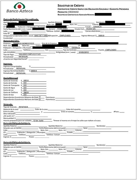 Redacted examples of the exposed documents listed above, all with Banco Azteca logo in them