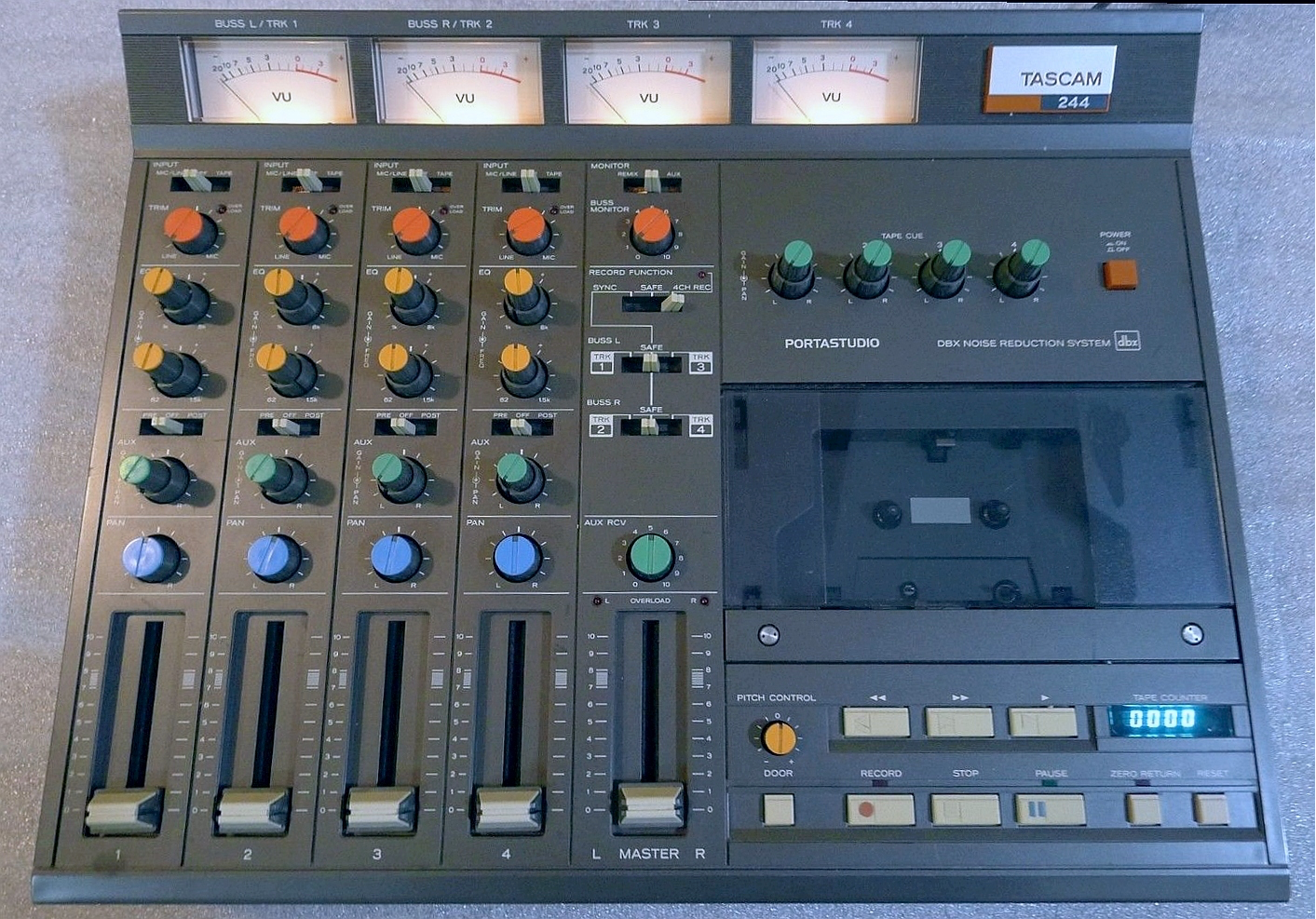 A Tascam Portastudio 4 track recorder from the 1980s