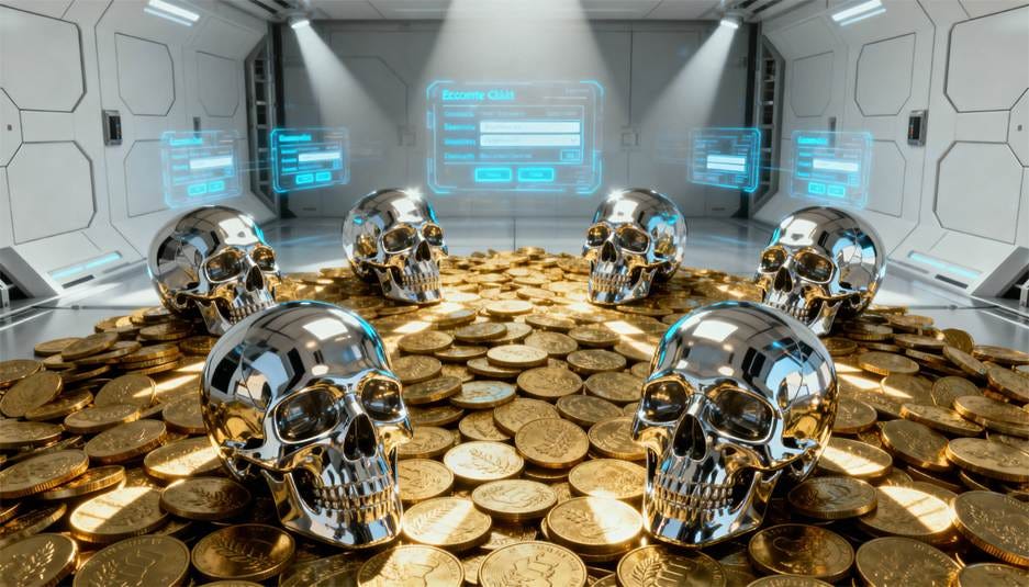 A group of skulls on a pile of coins

AI-generated content may be incorrect.