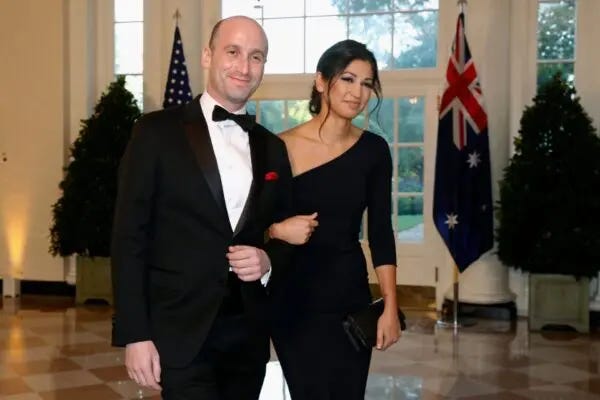 President Donald Trump's White House senior adviser Stephen Miller (L) and Katie Waldman, press secretary for Vice President Mike Pence, arrive at the White House, on Sept. 20, 2019. (Patrick Semansky/AP Photo) President Donald Trump's White House senior adviser Stephen Miller (L) and Katie Waldman, press secretary for Vice President Mike Pence, arrive at the White House, on Sept. 20, 2019. (Patrick Semansky/AP Photo)