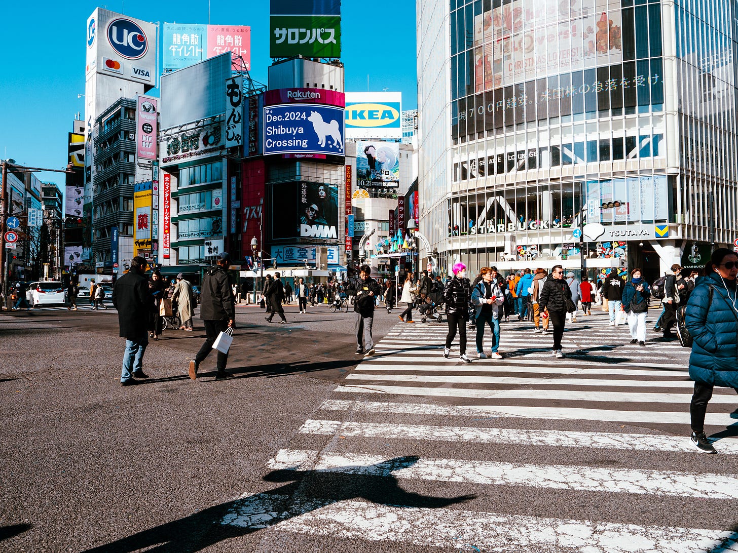 Shibuya crossing on a sunny December day